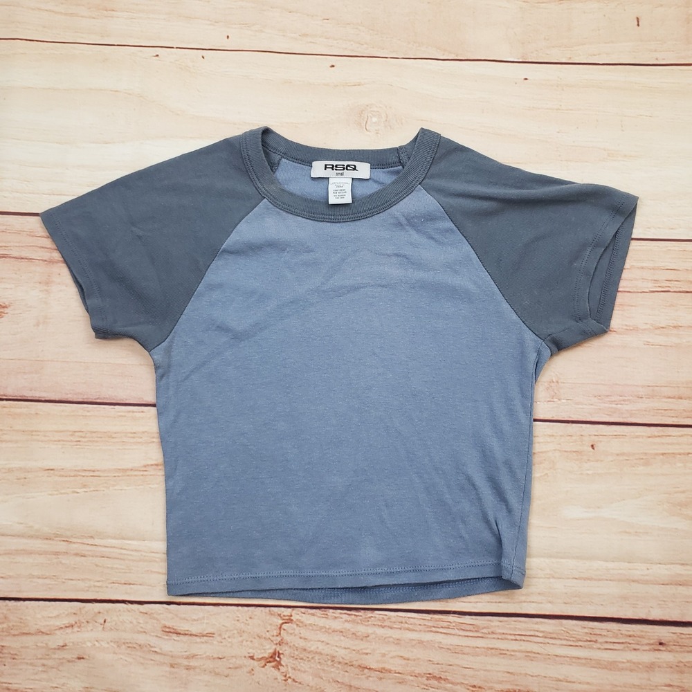 RSQ Shirt Womens‎ Small Blue Raglan Short Sleeve Crop Top Baby Tee Crew Neck